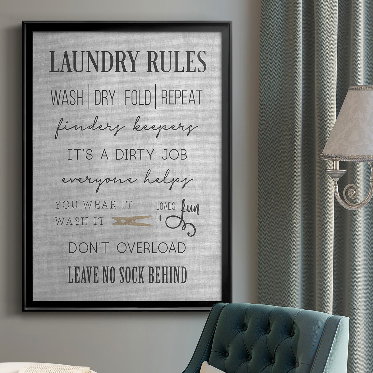 Neutral Laundry Rules - Modern Framed Canvas Print