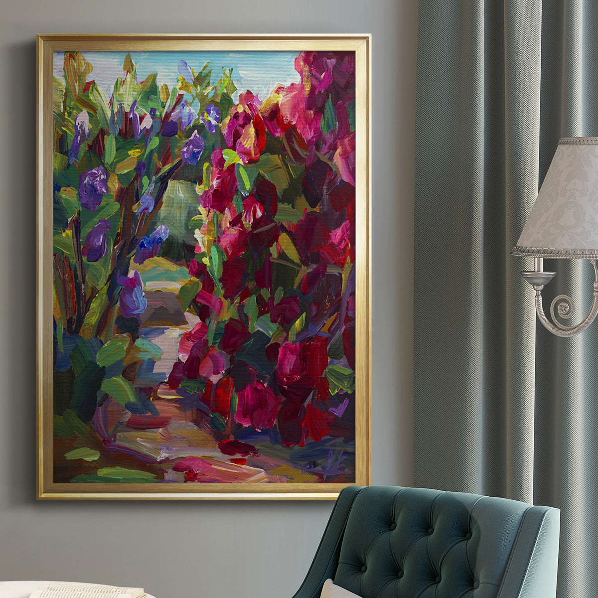 Lilacs & Rhodies - Modern Framed Canvas Print