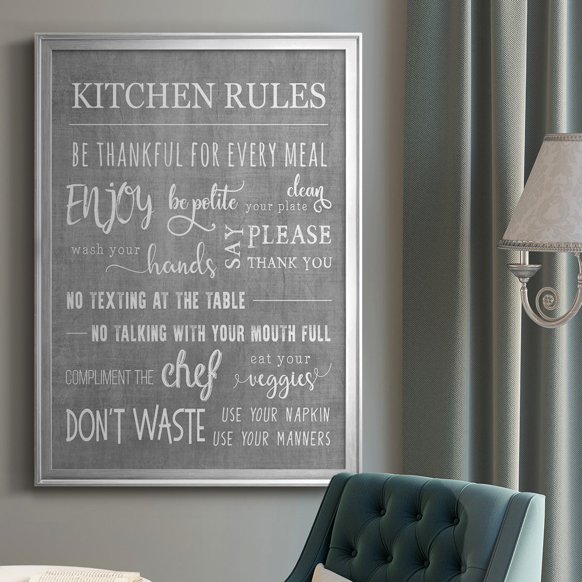Neutral Kitchen Rules - Modern Framed Canvas Print