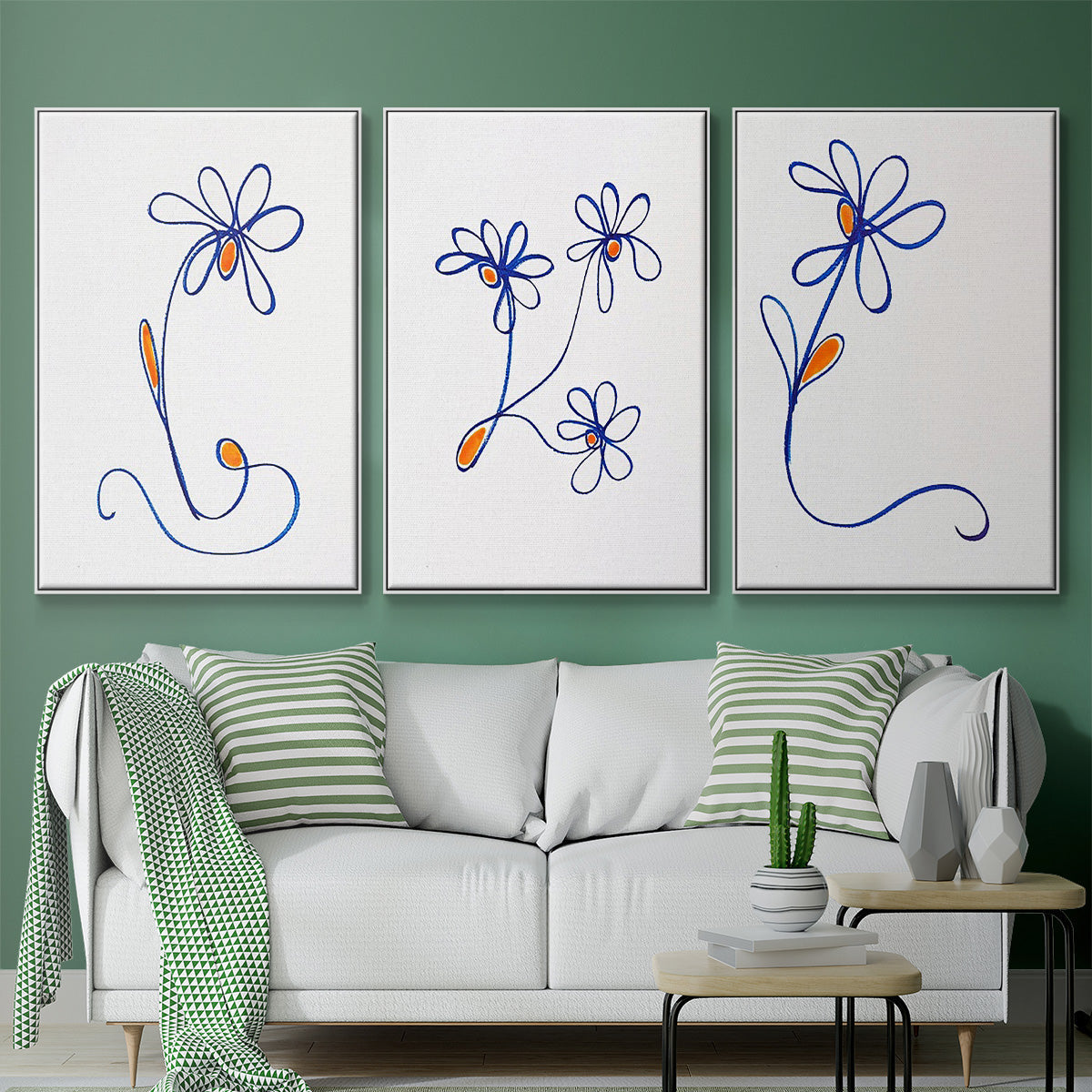 Wobbly Blooms I - Framed Premium Gallery Wrapped Canvas L Frame 3 Piece Set - Ready to Hang