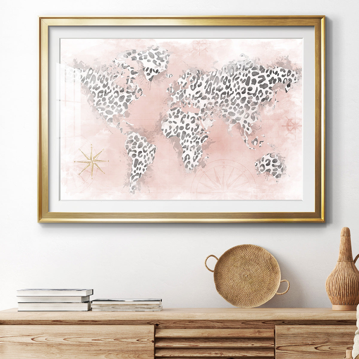 Pink Cheetah Map - Modern Framed Art Print