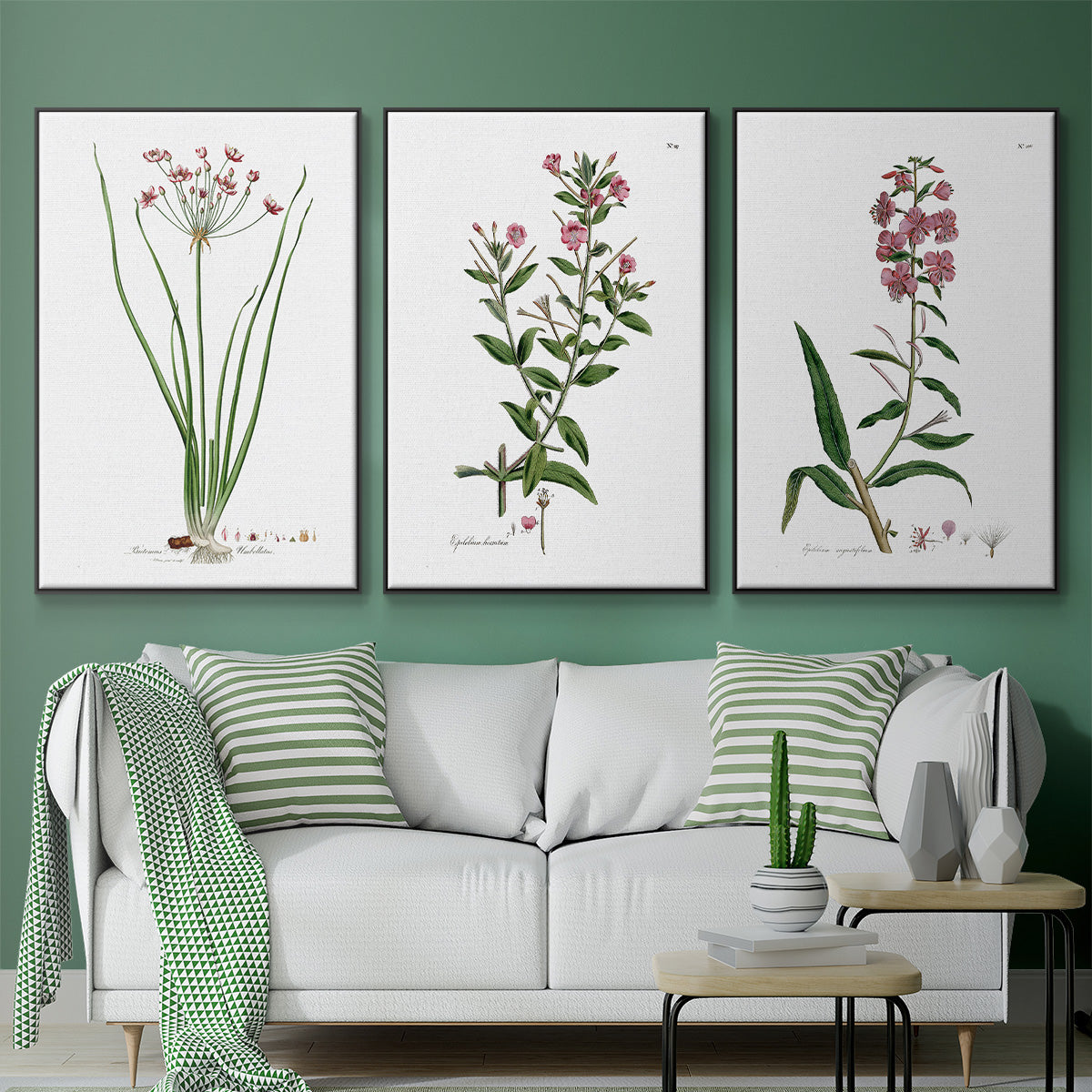 Rose Botanical I - Framed Premium Gallery Wrapped Canvas L Frame 3 Piece Set - Ready to Hang