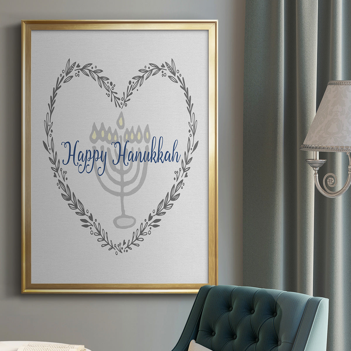 Hanukkah Heart - Modern Framed Canvas Print