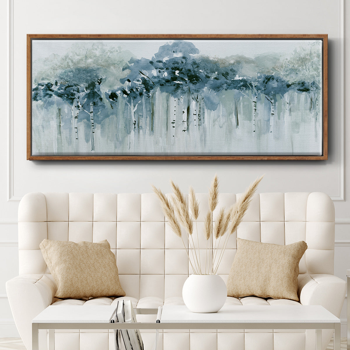 Blue Birch Morning - Floater Framed Canvas Print