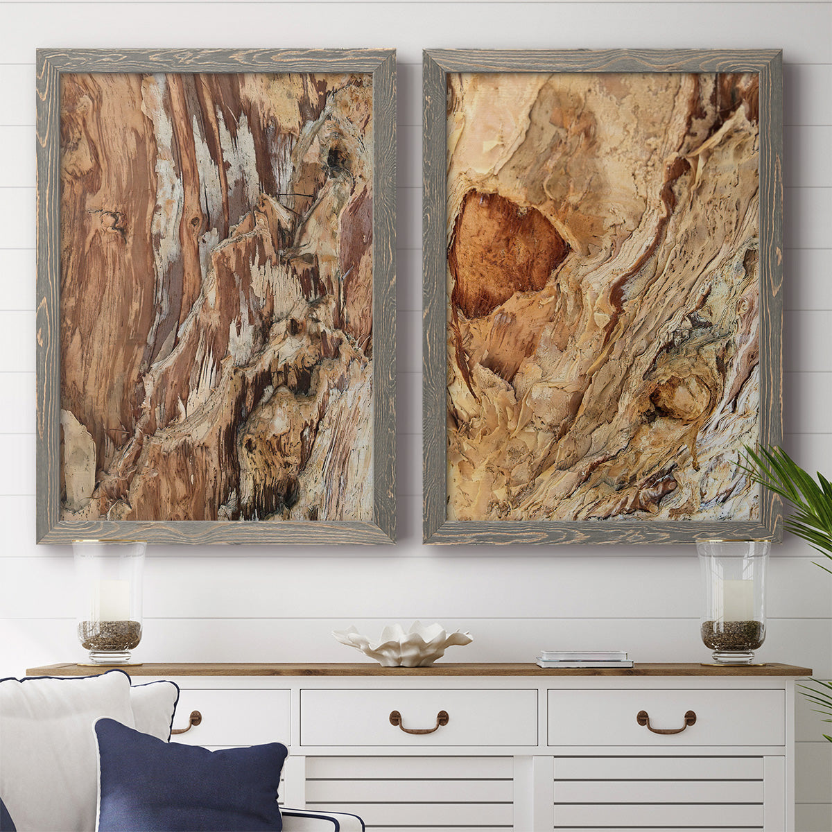 Tree Texture Triptych I - Premium Framed Canvas 2 Piece Set - Ready to Hang