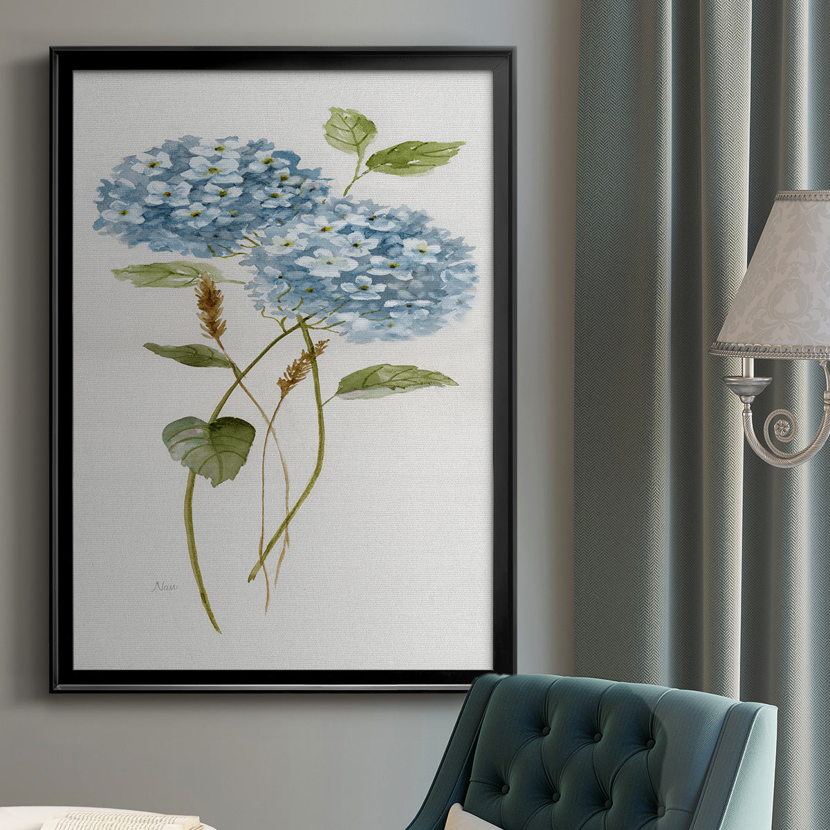 Petite Blue Hydrangea II - Modern Framed Canvas Print