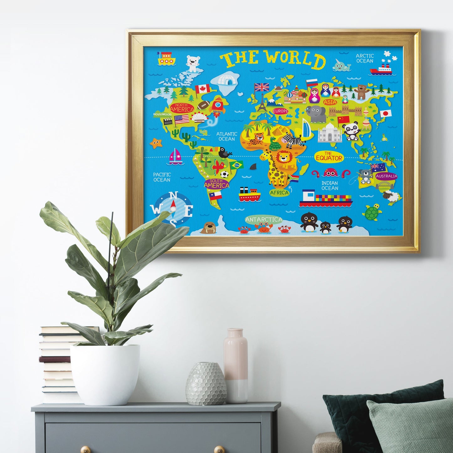 World Map Premium Classic Framed Canvas - Ready to Hang