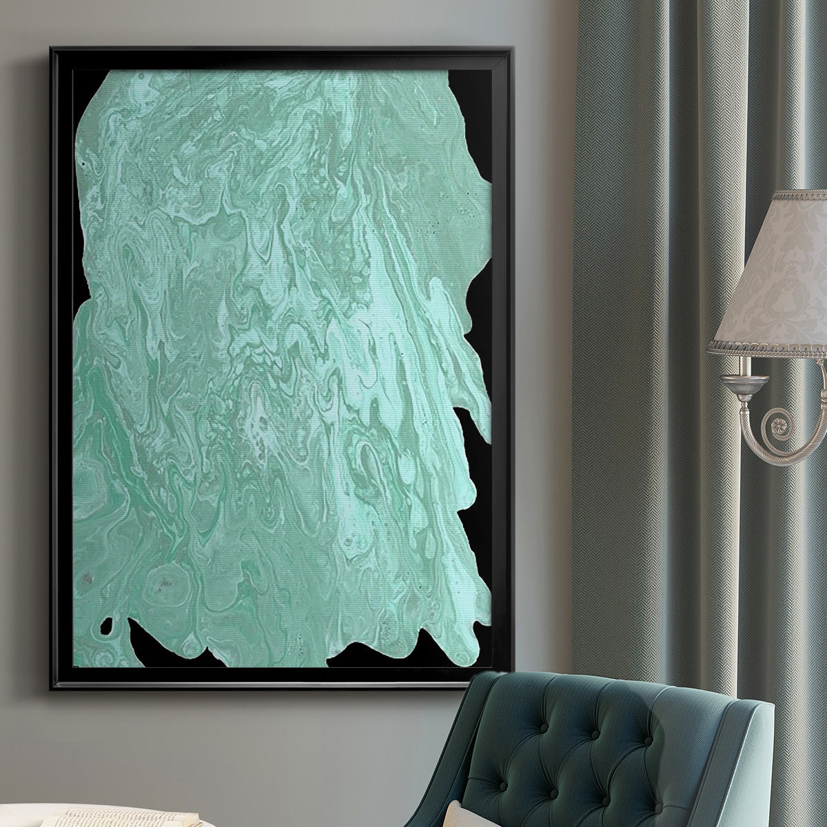 Teal Cascade II - Modern Framed Canvas Print