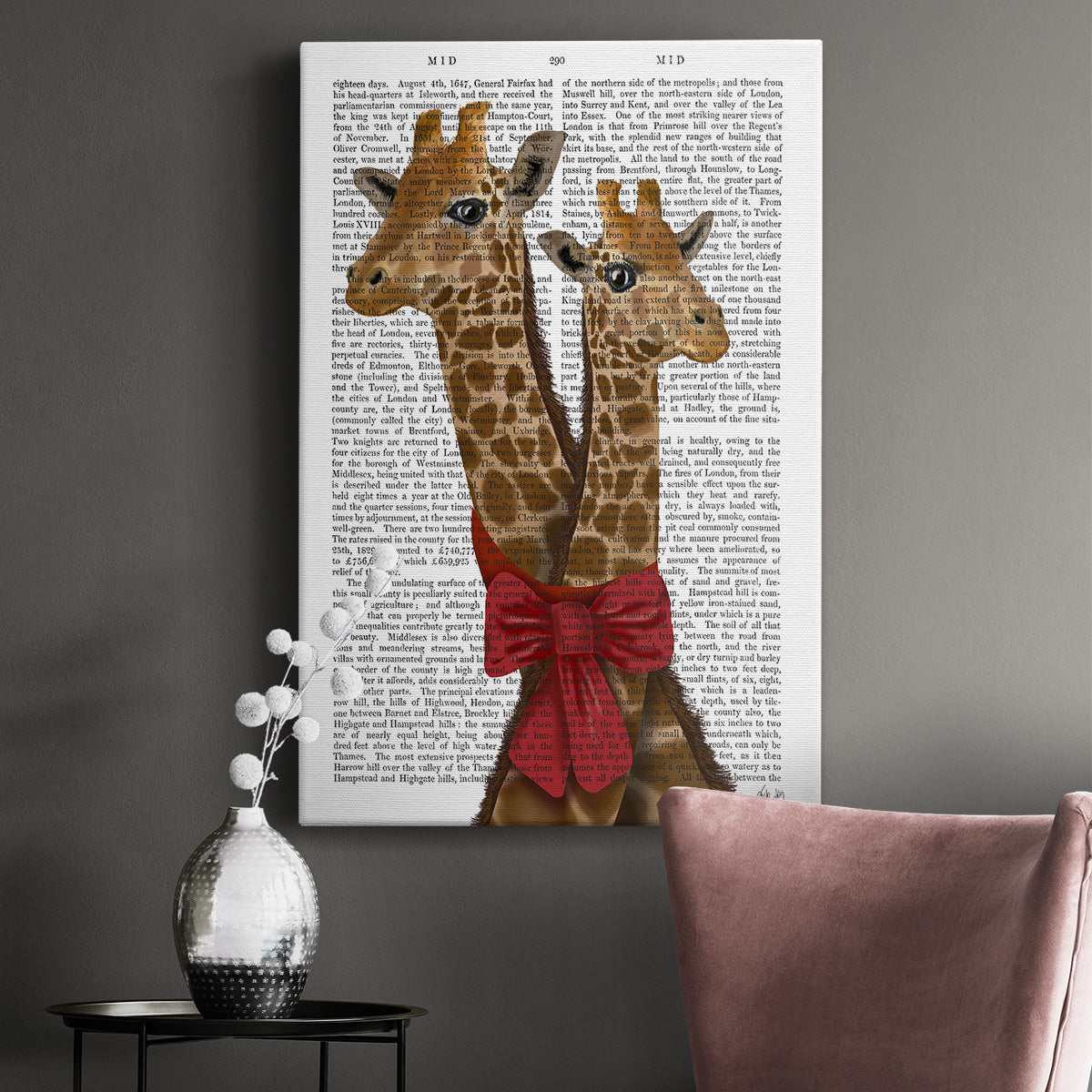 Giraffes and Bow Premium Gallery Wrapped Canvas - Ready to Hang