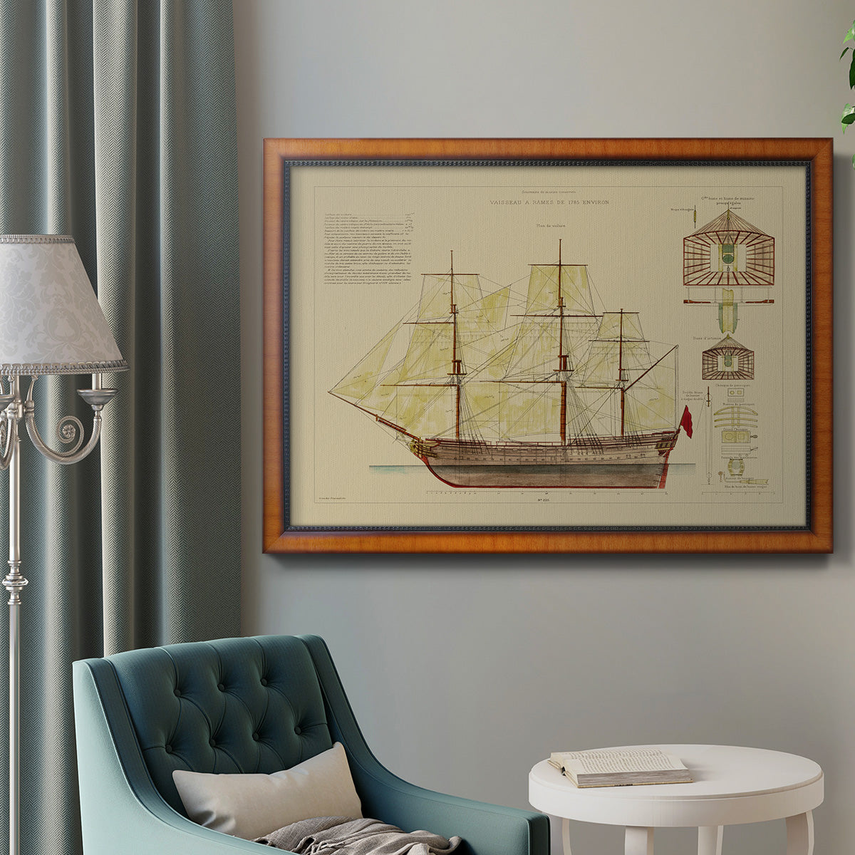 Antique Ship Plan VIII Premium Framed Canvas- Ready to Hang