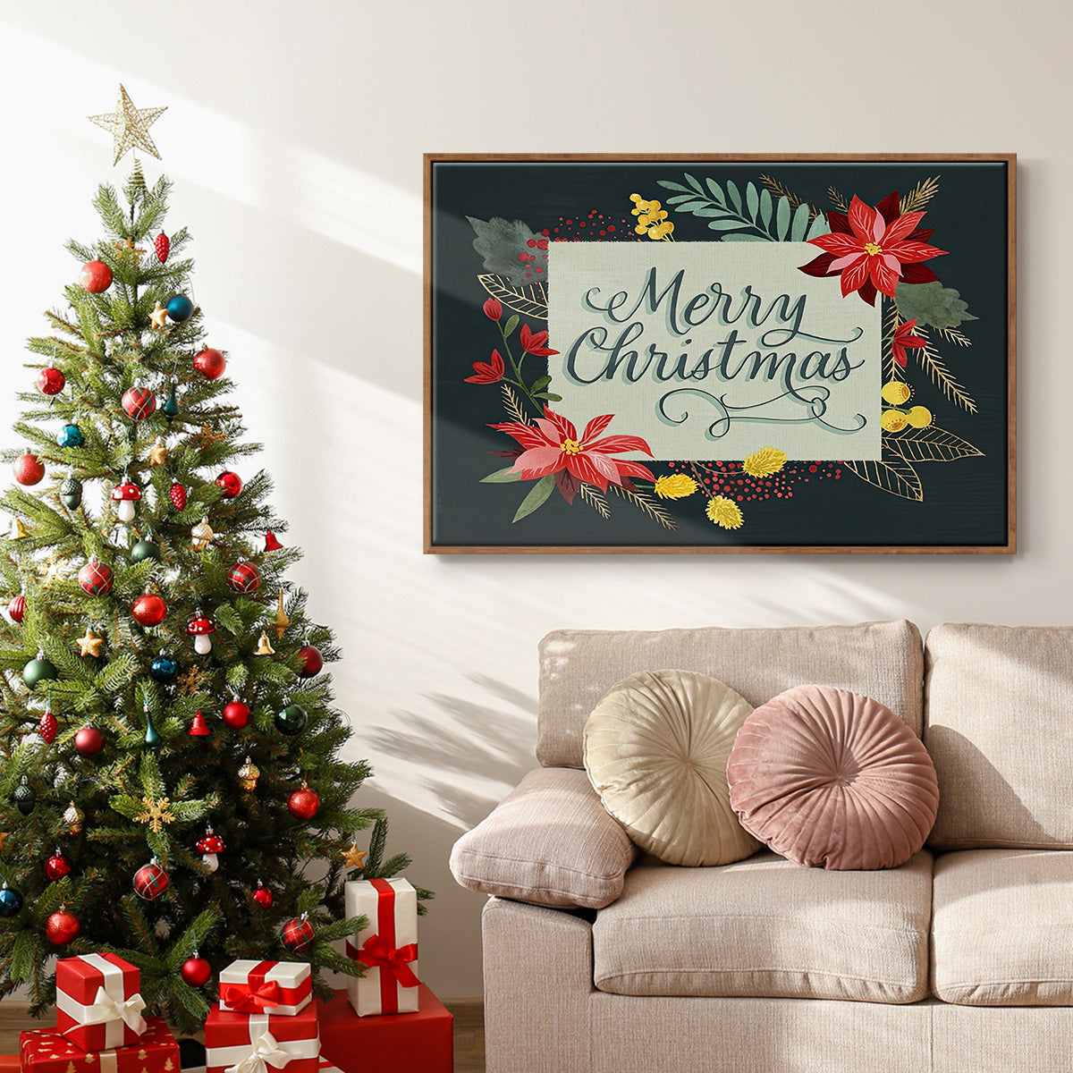 Bright Christmas Night Collection A - Framed Gallery Wrapped Canvas in Floating Frame