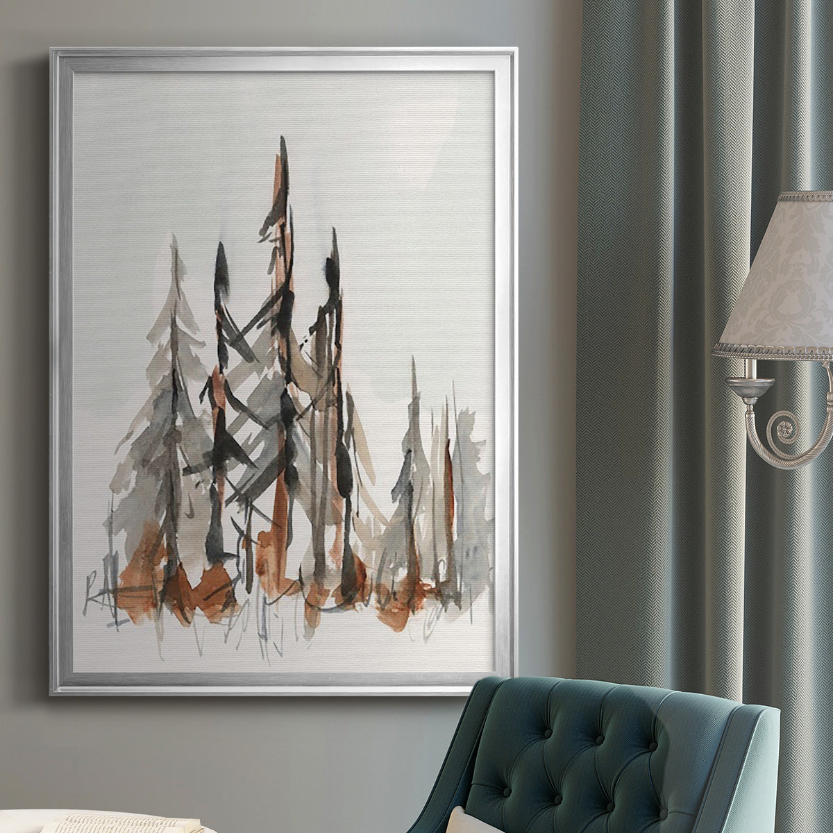 Rustic Evergreens II - Modern Framed Canvas Print