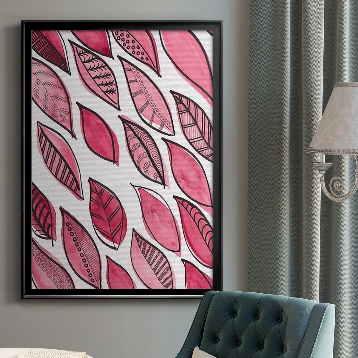 Patterned Leaf Shapes III - Modern Framed Canvas Print