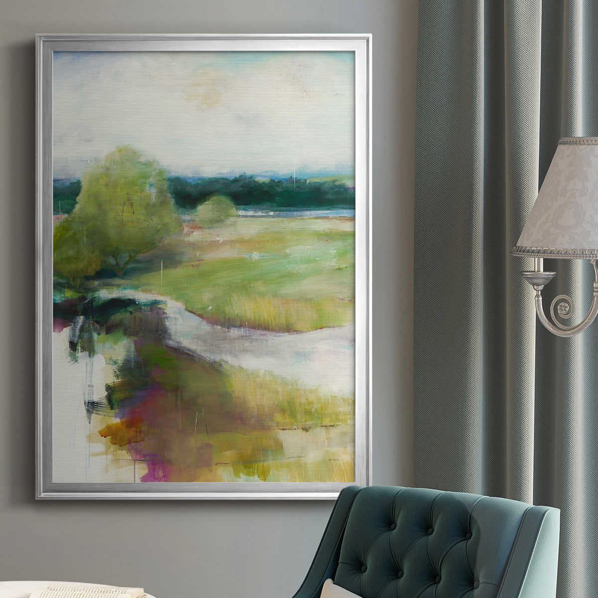 Crossing the Stream - Modern Framed Canvas Print