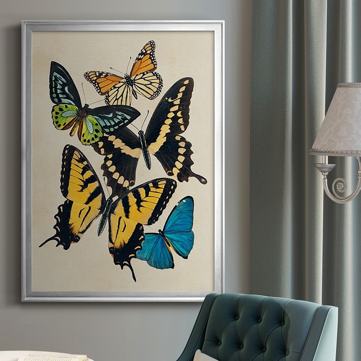 Collaged Butterflies II - Modern Framed Canvas Print