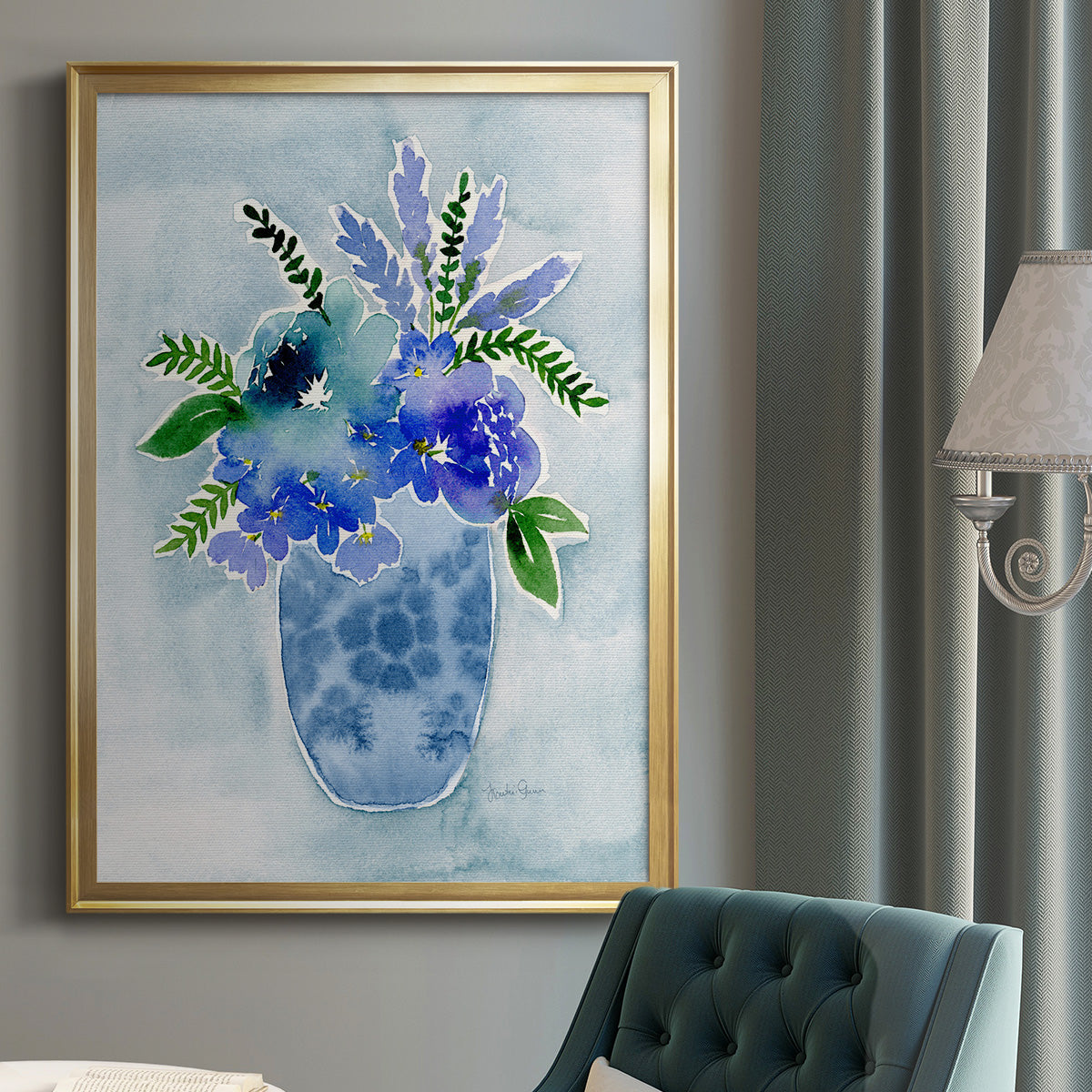 Blue Bouquet I - Modern Framed Canvas Print