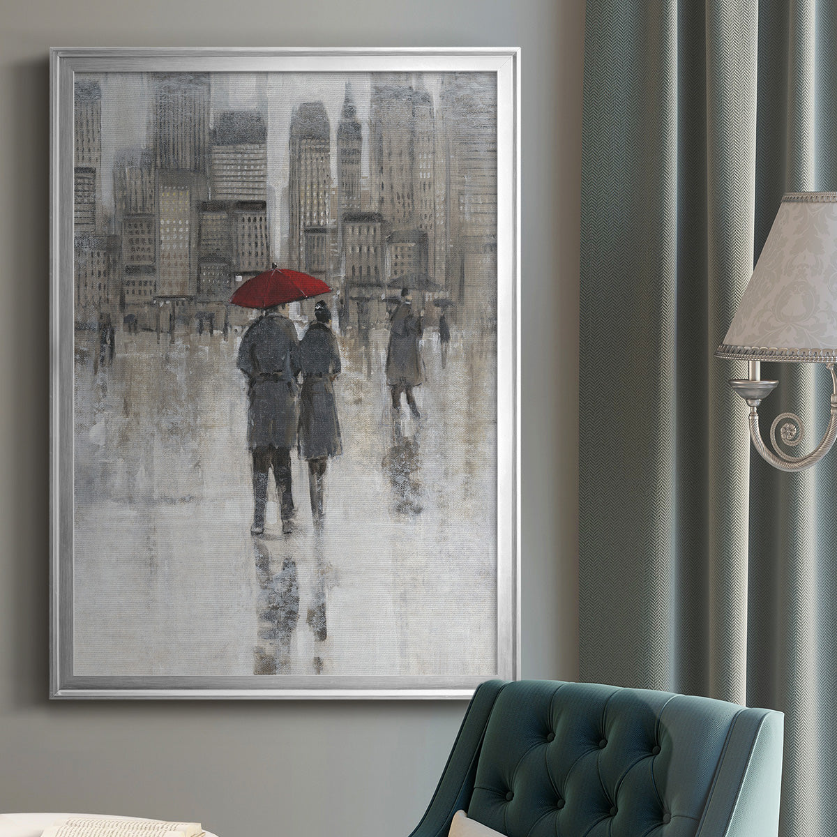 Rain in The City I - Modern Framed Canvas Print