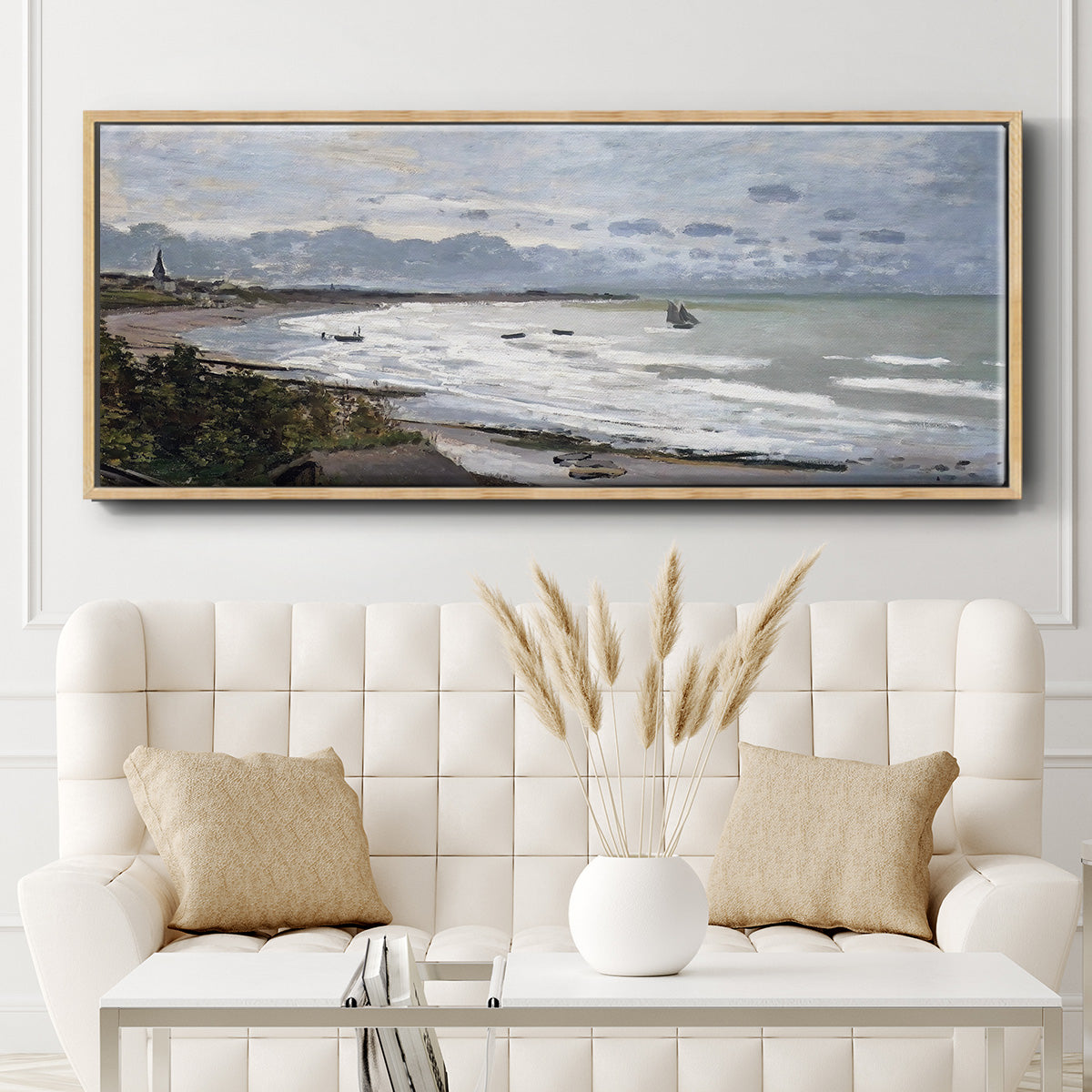The Beach at Saint Adresse, 1876 - Floater Framed Canvas Print