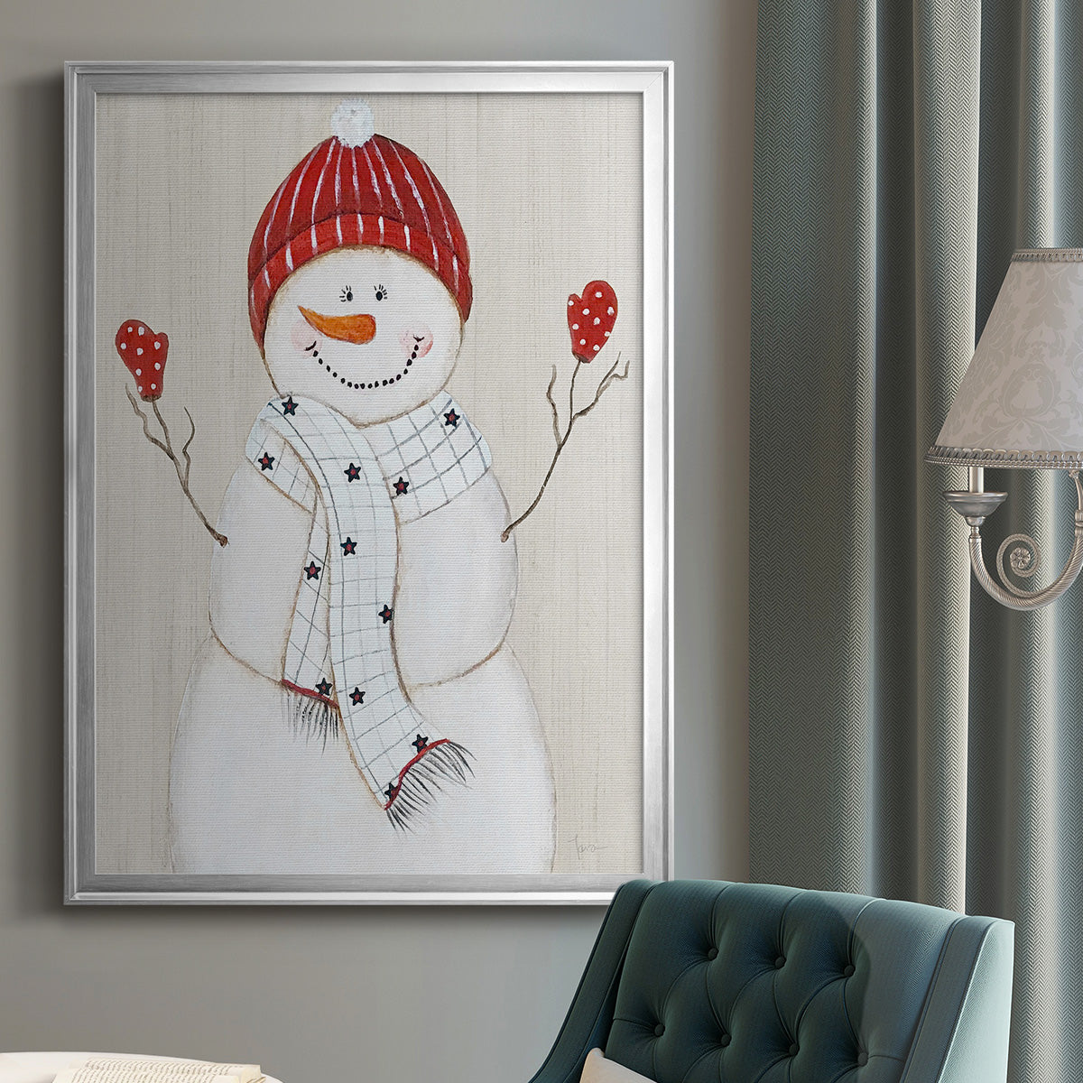 Festive Snowman III - Modern Framed Canvas Print