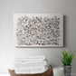 Floral pattern featuring intricate black and white illustrations of various flowers and foliage in a dense arrangement