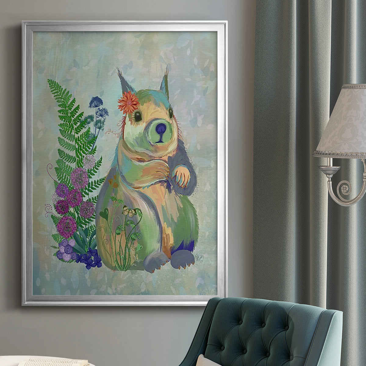 Fantastic Florals Squirrel - Modern Framed Canvas Print