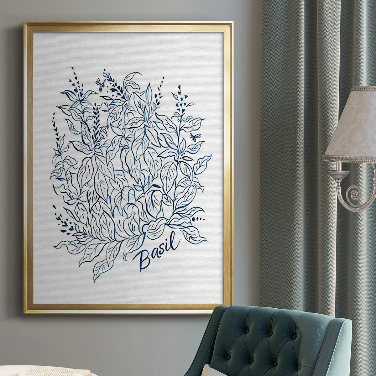 Summer Herb Garden Sketches I - Modern Framed Canvas Print