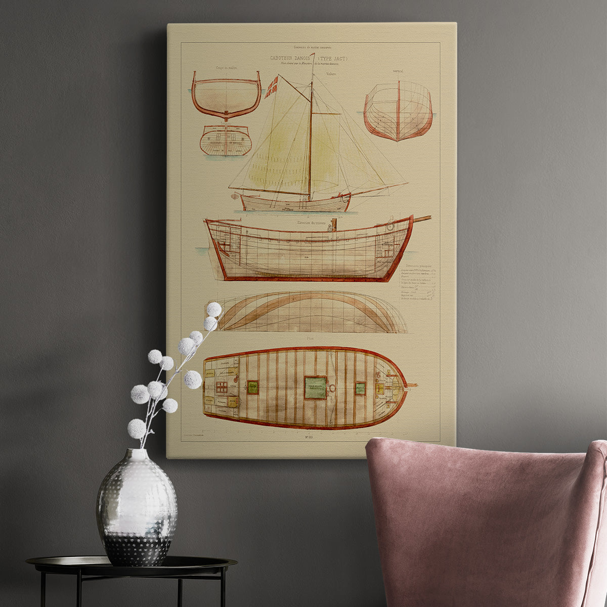 Antique Ship Plan III Premium Gallery Wrapped Canvas - Ready to Hang