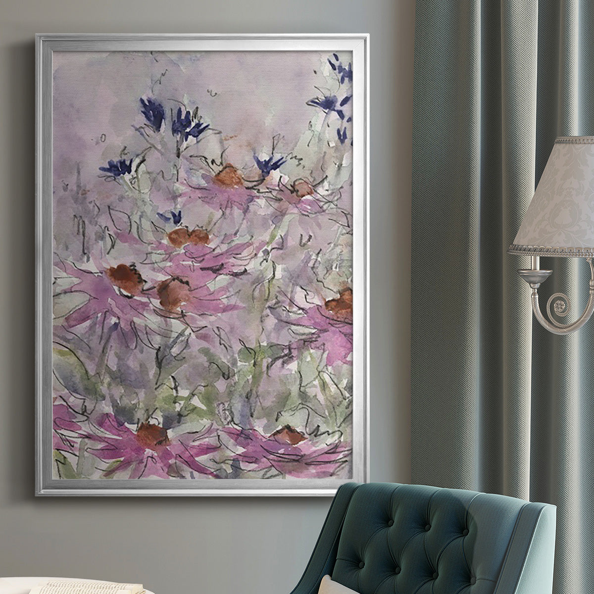 Floral Entertainment II - Modern Framed Canvas Print