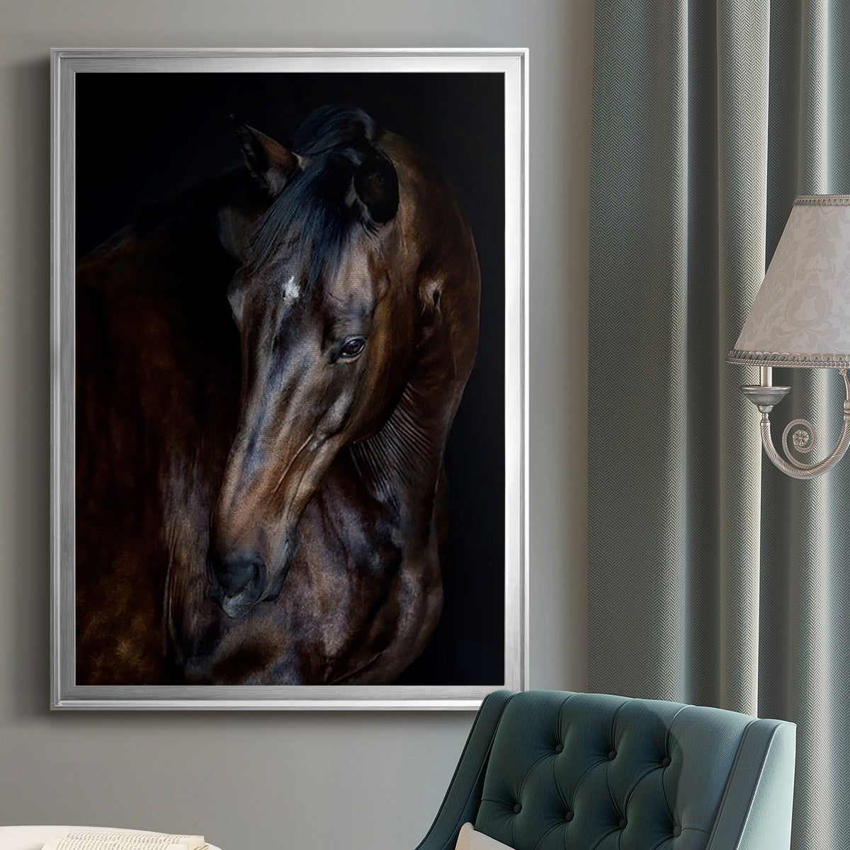 Sunlit Horses I - Modern Framed Canvas Print