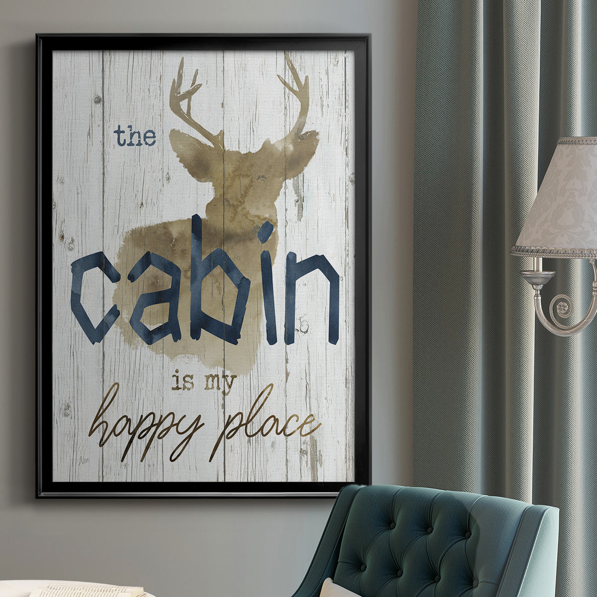 Happy Place Cabin - Modern Framed Canvas Print