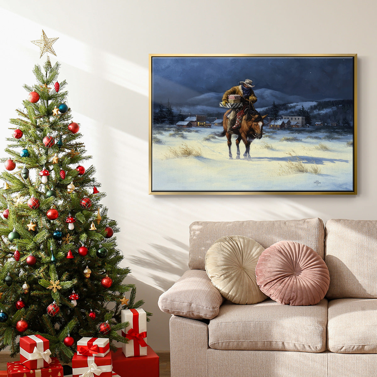 Bringing Christmas Home - Framed Gallery Wrapped Canvas in Floating Frame