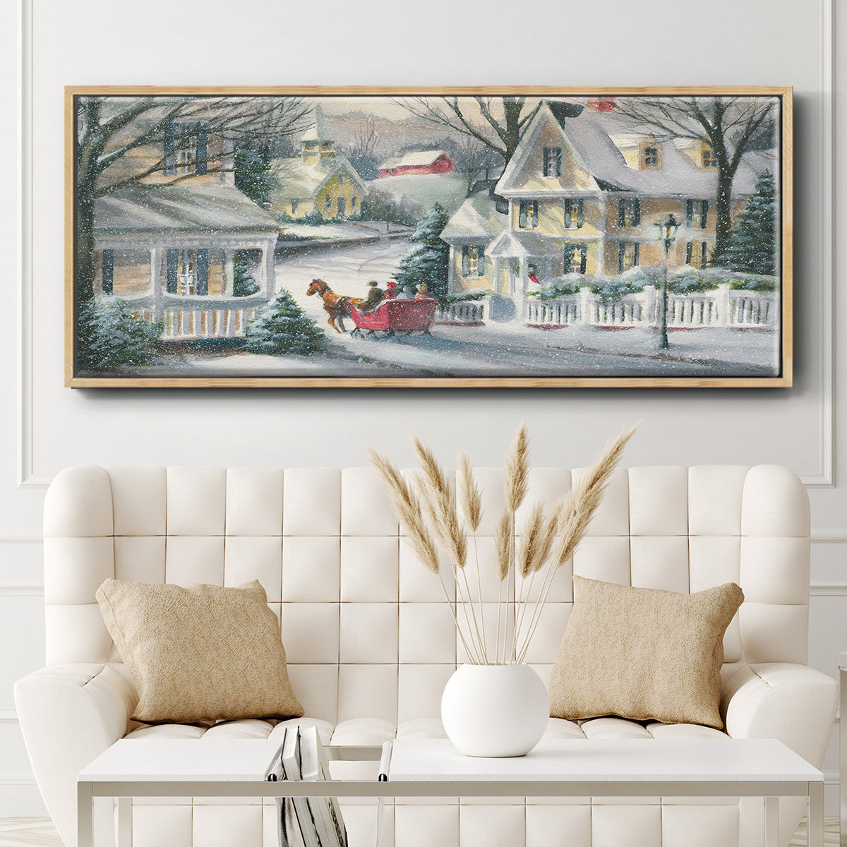 Village Sleigh Ride - Floater Framed Canvas Print