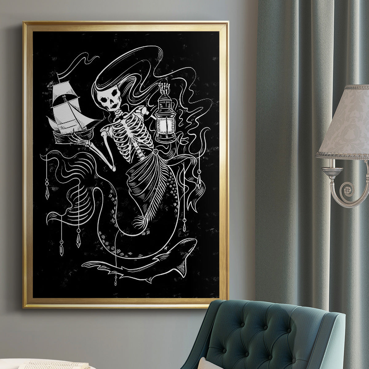 Pirate Mermaids I - Modern Framed Canvas Print