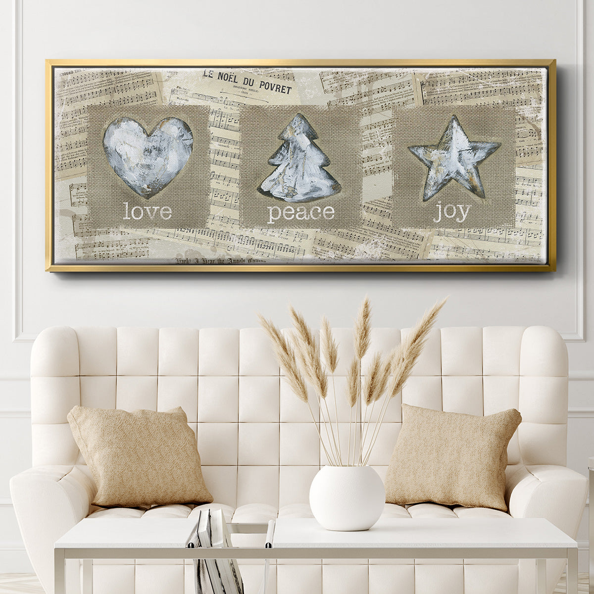Burlap Music Ornaments - Floater Framed Canvas Print
