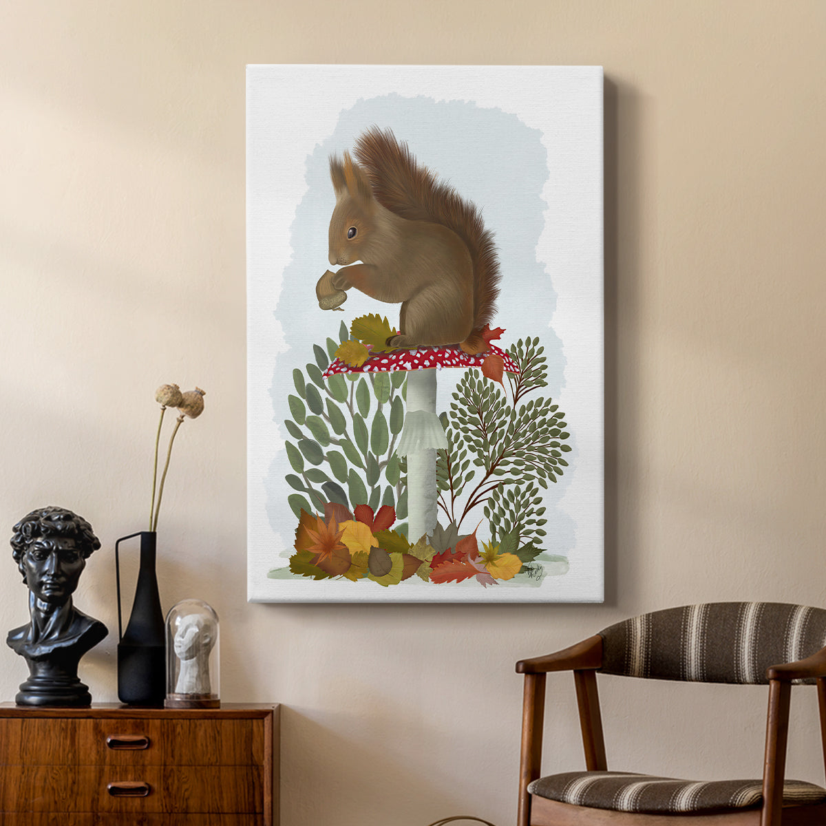 Red Squirrel On Mushroom - Canvas Art Print