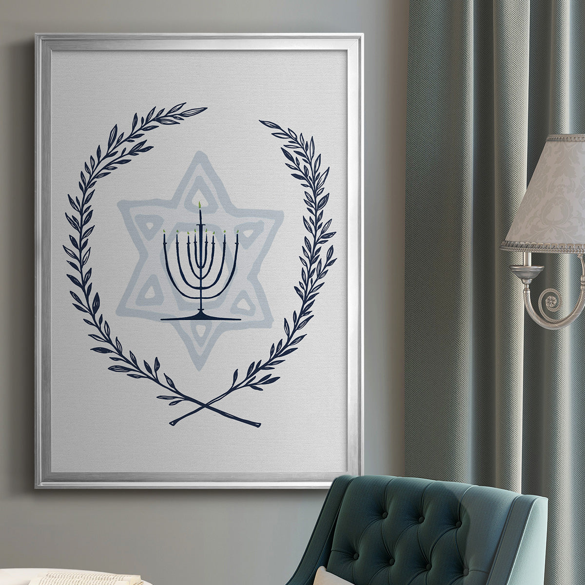 Happy Hanukkah I - Modern Framed Canvas Print