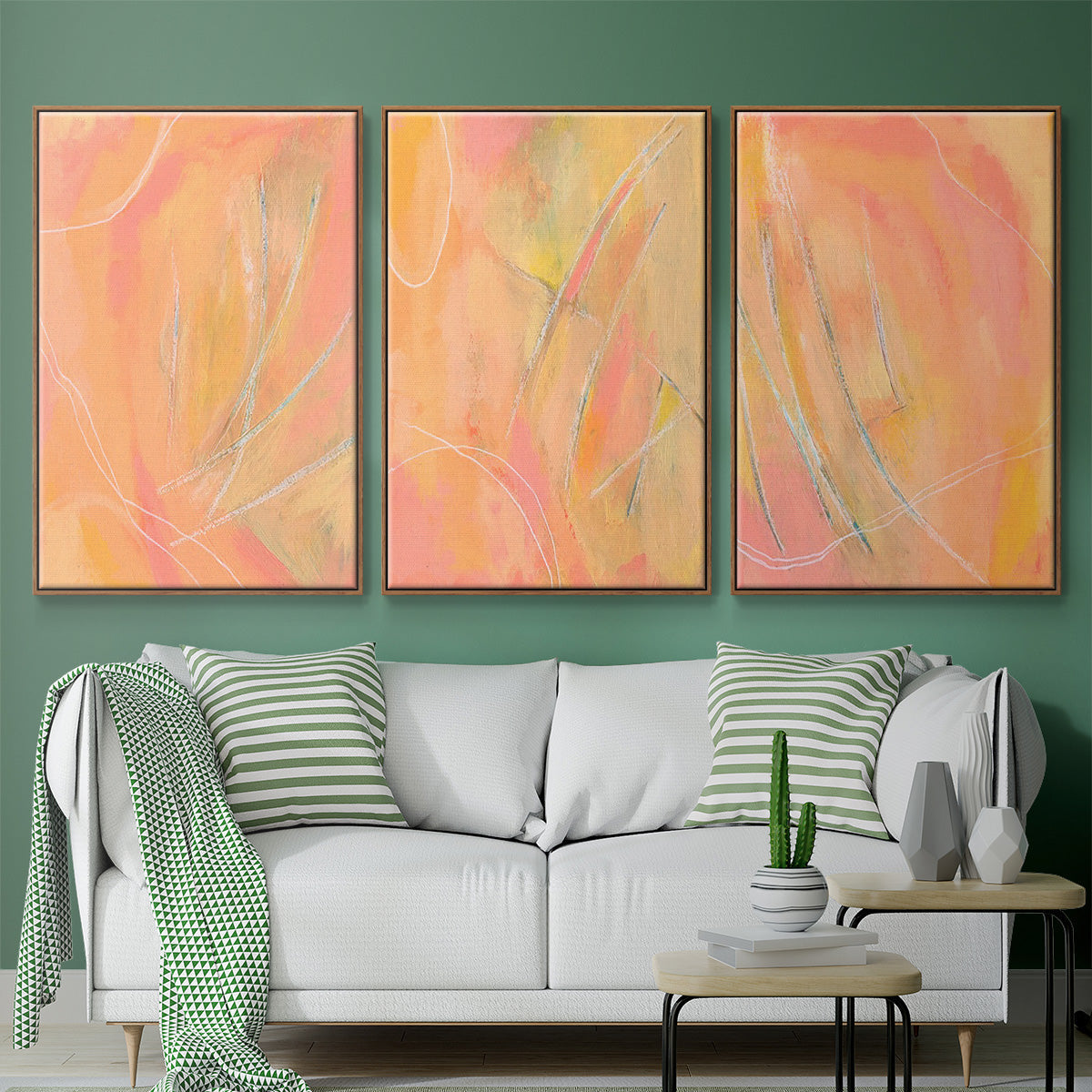 Peach Bliss I - Framed Premium Gallery Wrapped Canvas L Frame 3 Piece Set - Ready to Hang