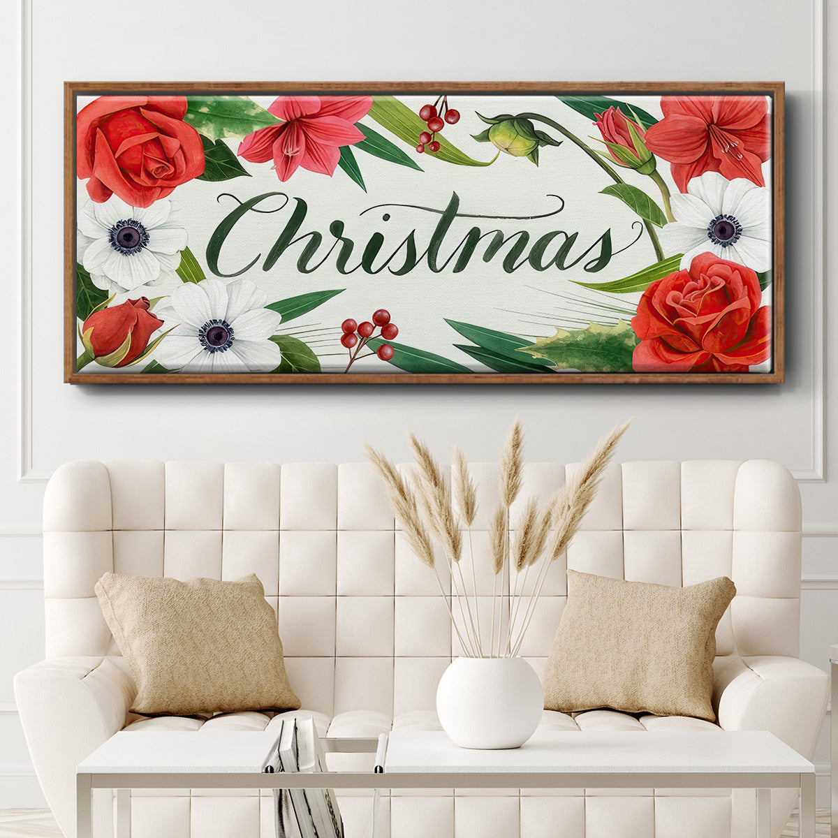 Christmas Flora Wreath Collection D - Floater Framed Canvas Print