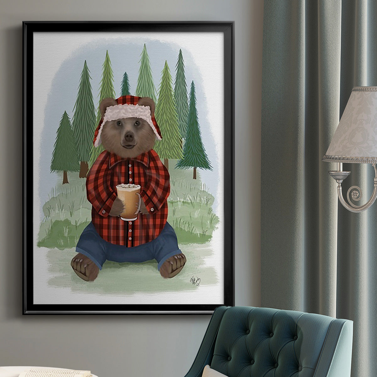 Lumberjack Bear Latte - Modern Framed Canvas Print