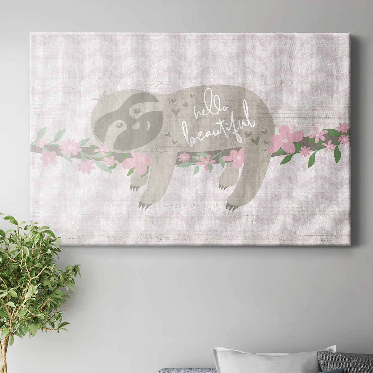 Floral Sloth Premium Gallery Wrapped Canvas - Ready to Hang