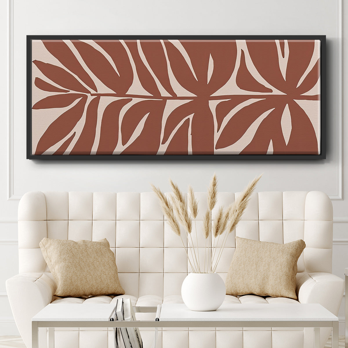 Terra Cotta Block Palms II - Floater Framed Canvas Print