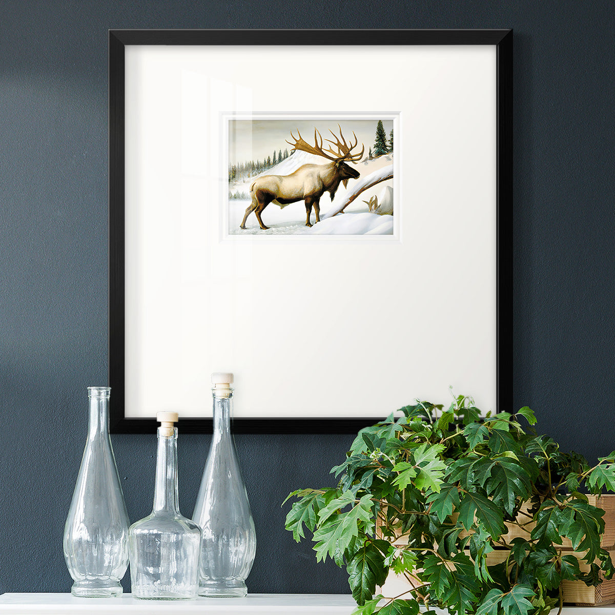 Snow Elk Premium Framed Print Double Matboard