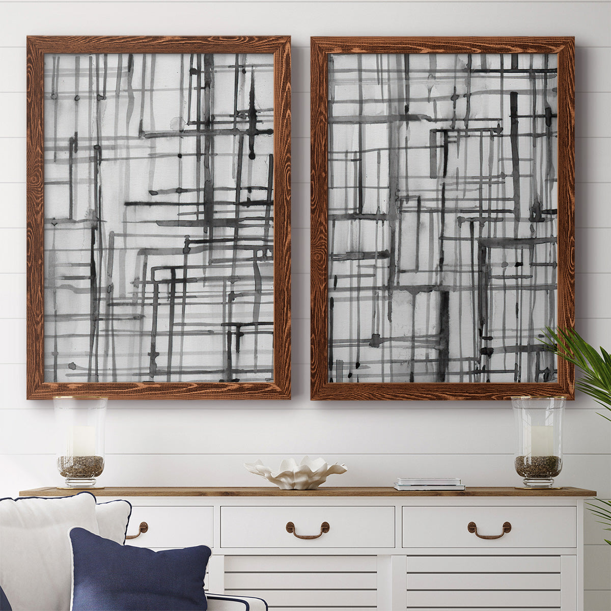 Line Meditation I - Premium Framed Canvas 2 Piece Set - Ready to Hang