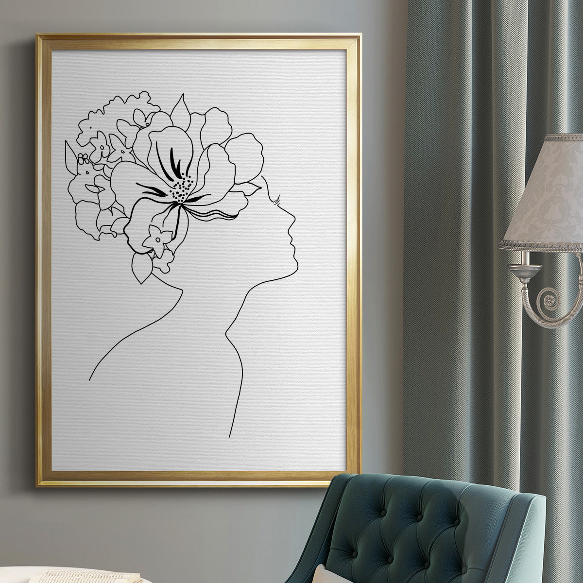 Fashion Floral Sketch I - Modern Framed Canvas Print