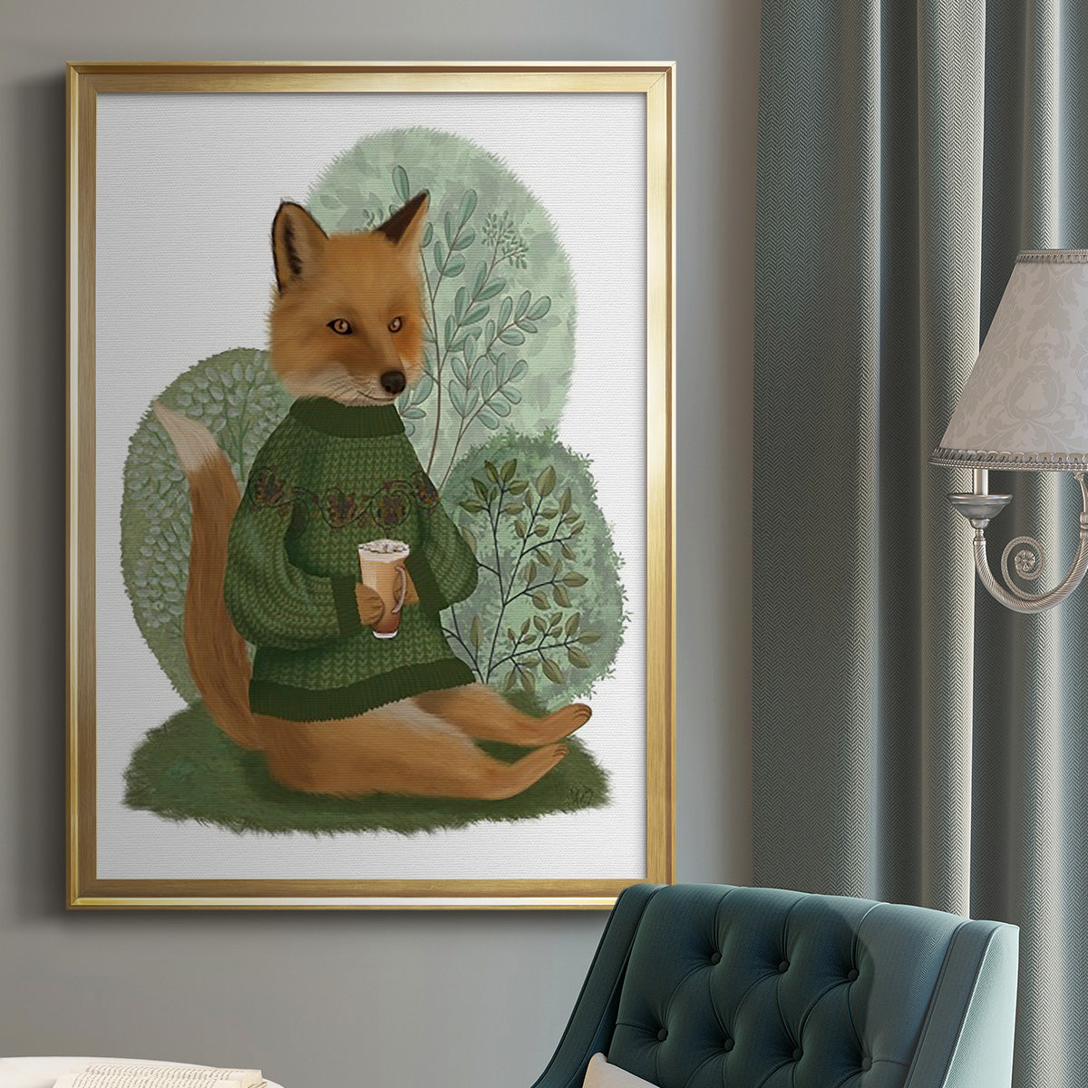 Latte Fox in Sweater - Modern Framed Canvas Print