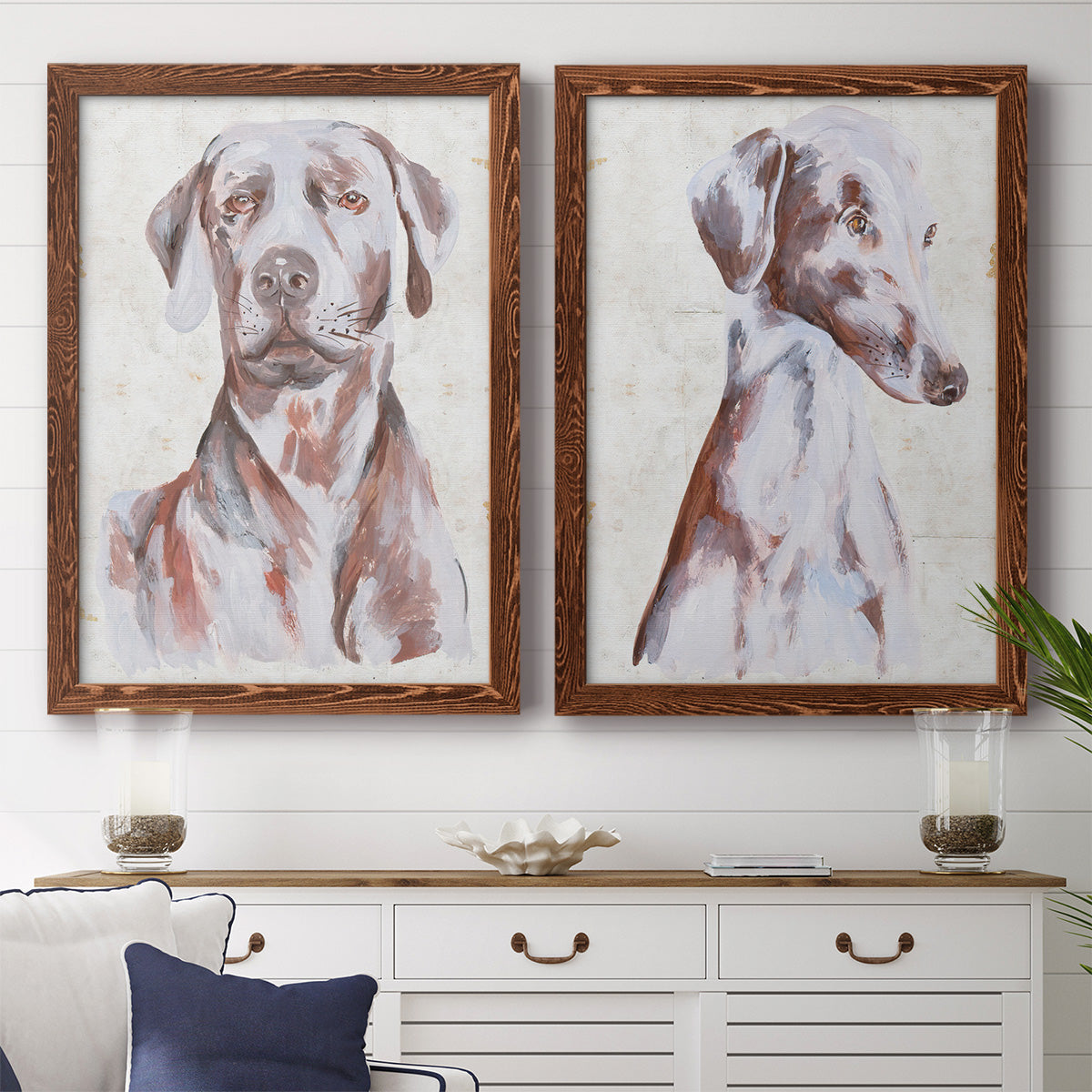 Sitting Dog I - Premium Framed Canvas 2 Piece Set - Ready to Hang