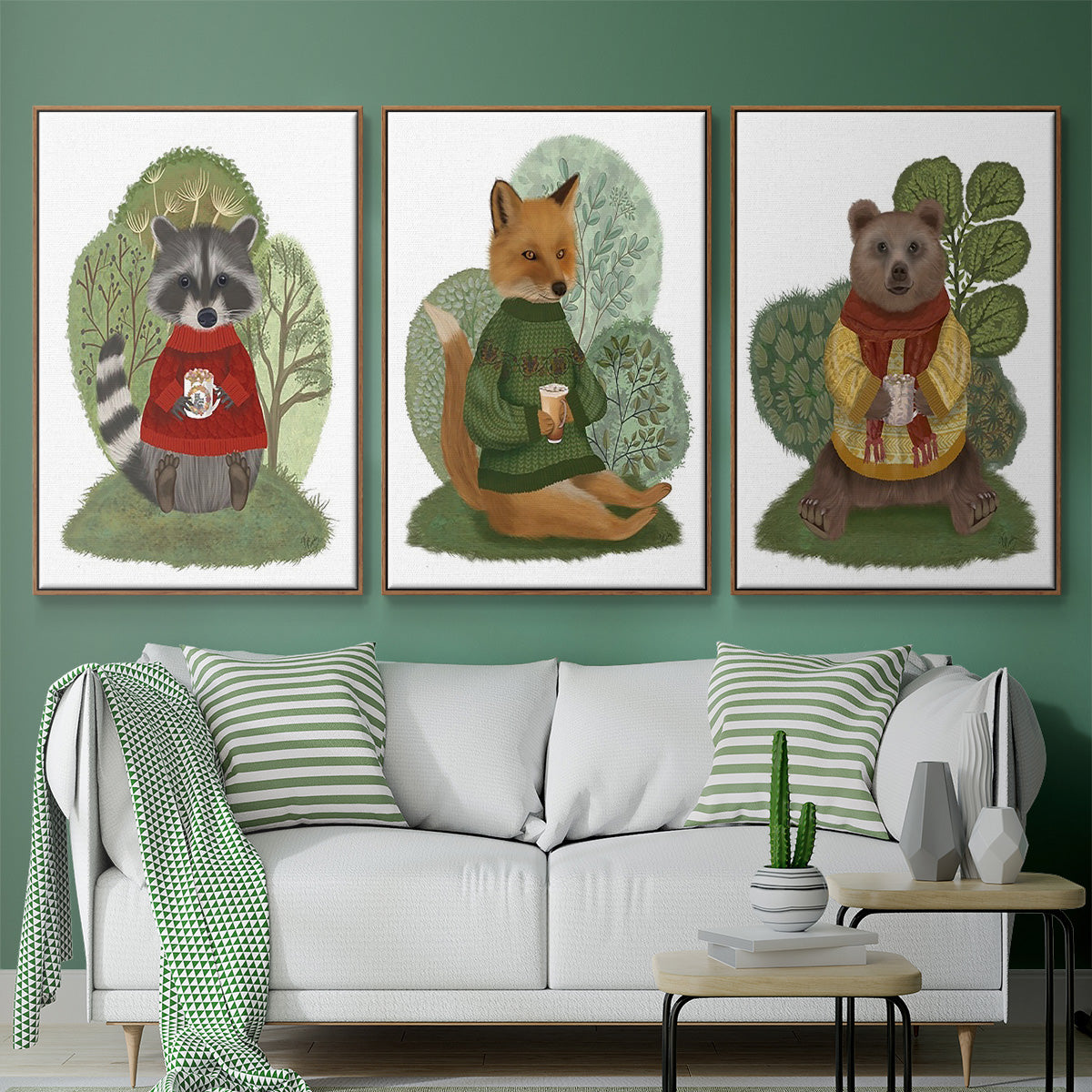 Hot Chocolate Bear - Framed Premium Gallery Wrapped Canvas L Frame 3 Piece Set - Ready to Hang