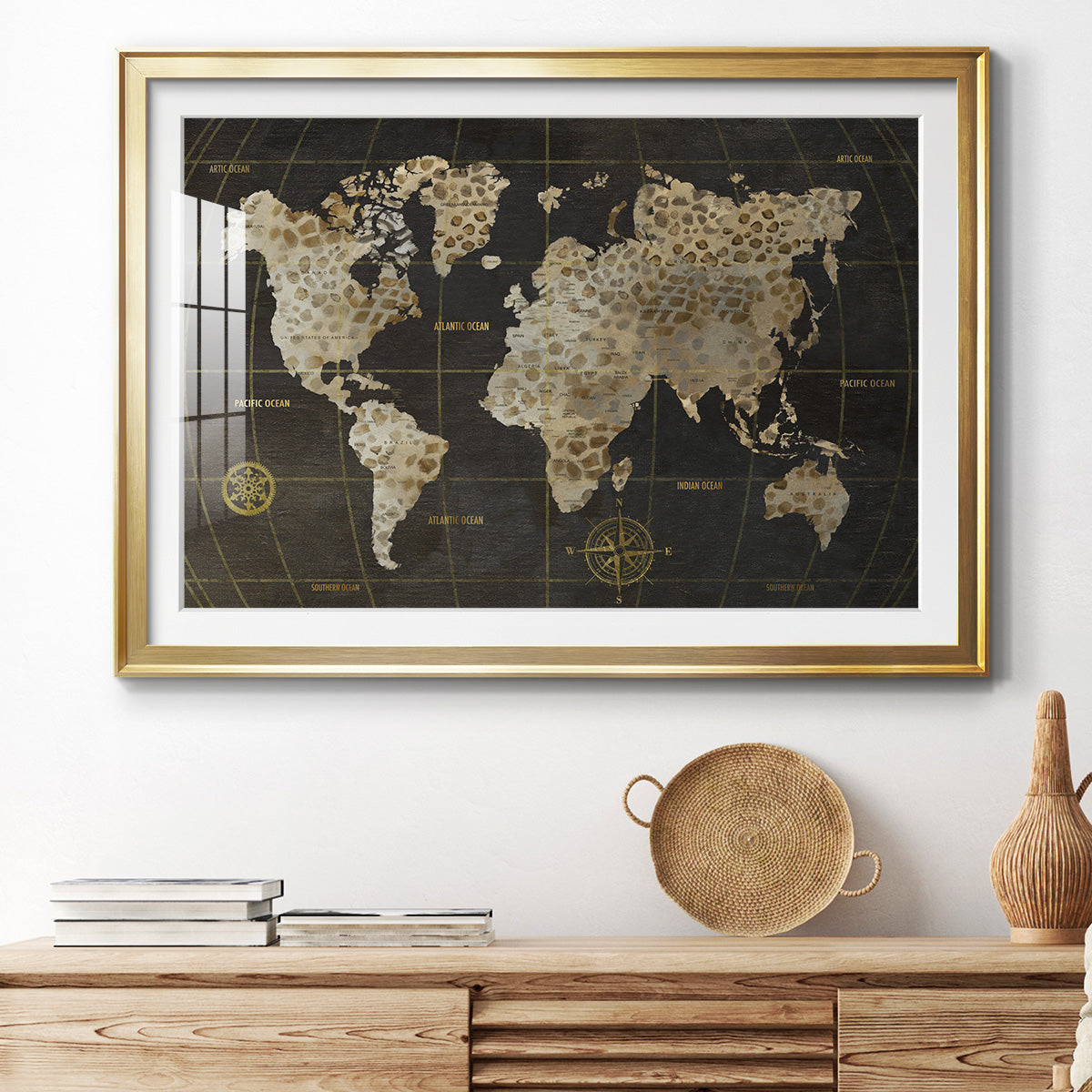 Safari World Map - Modern Framed Art Print