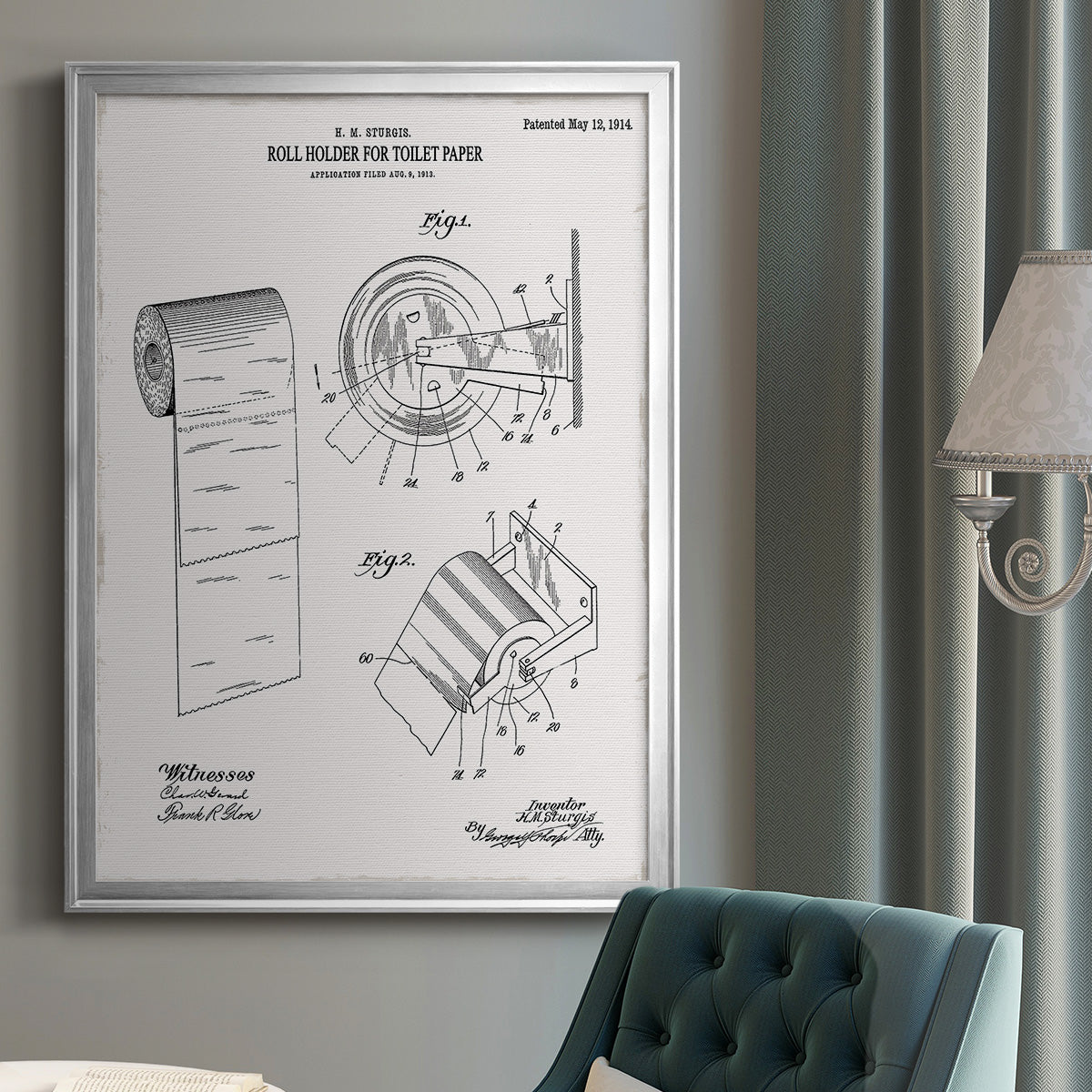 Toilet Paper Patent III - Modern Framed Canvas Print