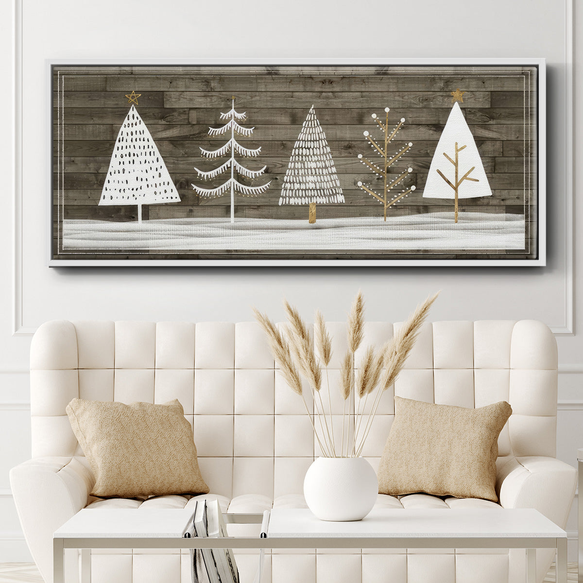Wooded White Christmas Collection D - Floater Framed Canvas Print